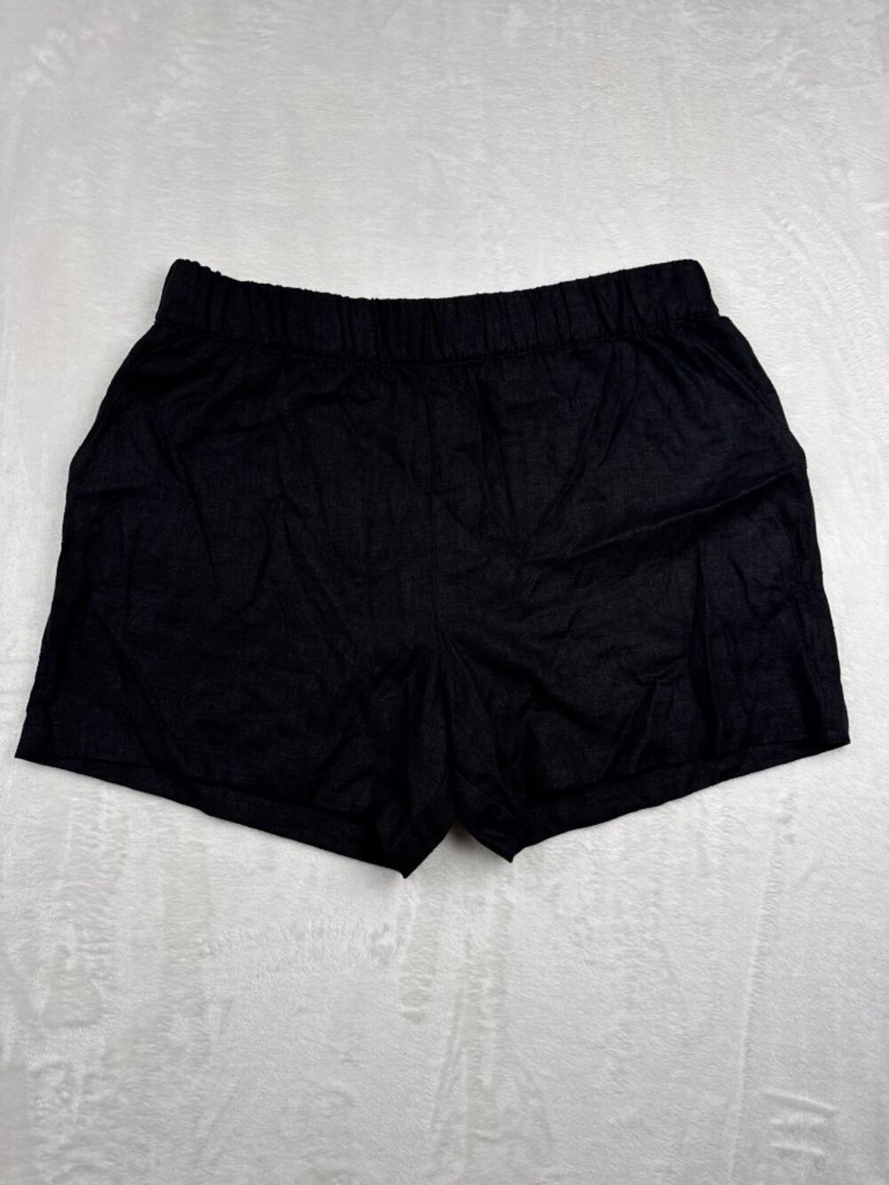 Blanknyc Black Linen-Blend High-Waisted Elastic Shorts Women’s L